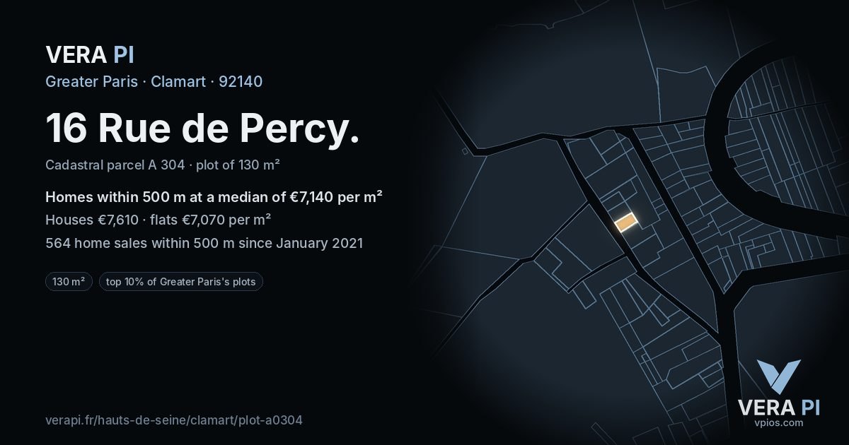 16 Rue de Percy, Clamart at night – the plot lit, the parcels around coloured by the prices near them