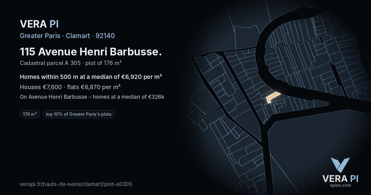 115 Avenue Henri Barbusse, Clamart at night – the plot lit, the parcels around coloured by the prices near them