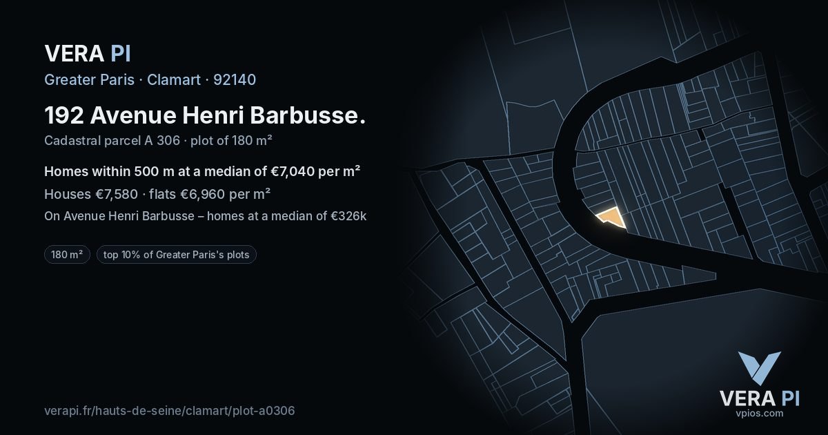 192 Avenue Henri Barbusse, Clamart at night – the plot lit, the parcels around coloured by the prices near them