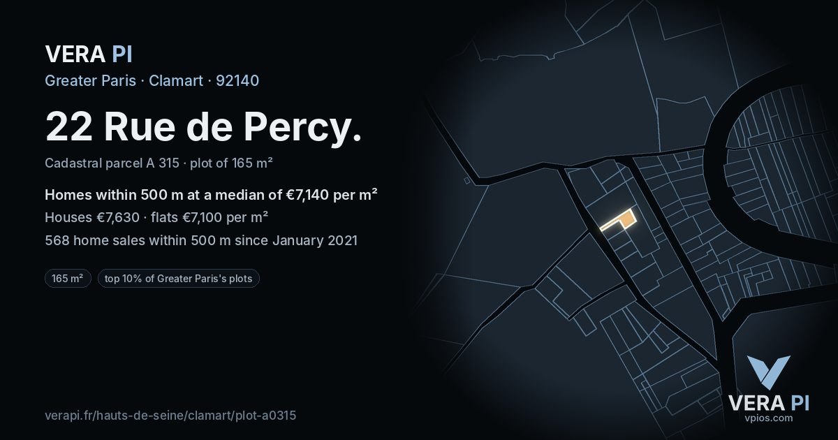 22 Rue de Percy, Clamart at night – the plot lit, the parcels around coloured by the prices near them