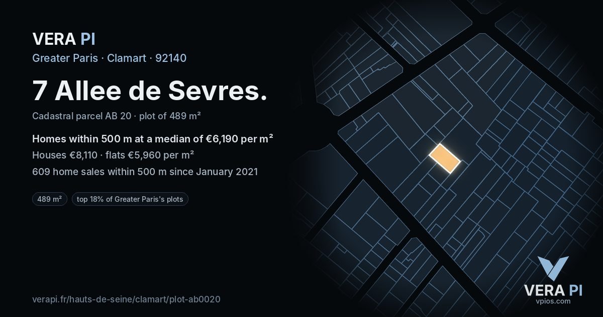 7 Allee de Sevres, Clamart at night – the plot lit, the parcels around coloured by the prices near them