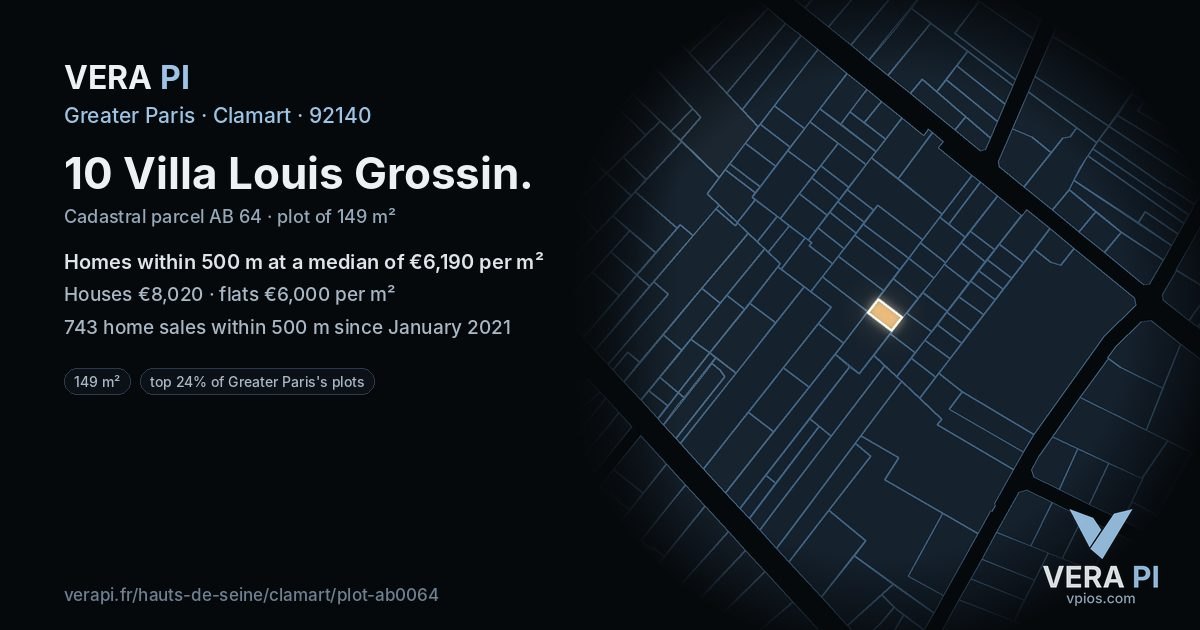 10 Villa Louis Grossin, Clamart at night – the plot lit, the parcels around coloured by the prices near them