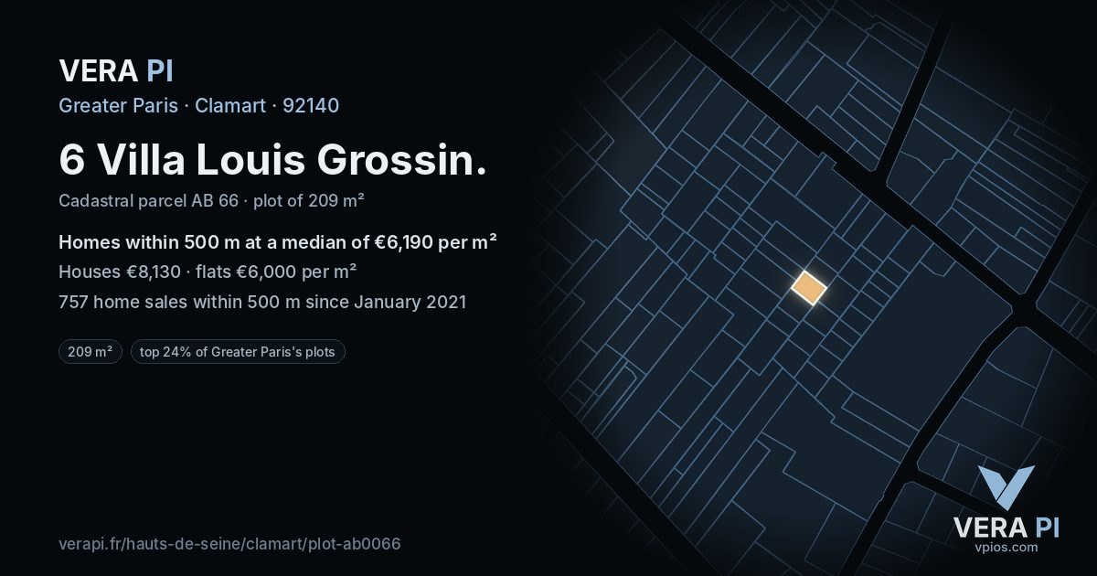 6 Villa Louis Grossin, Clamart at night – the plot lit, the parcels around coloured by the prices near them