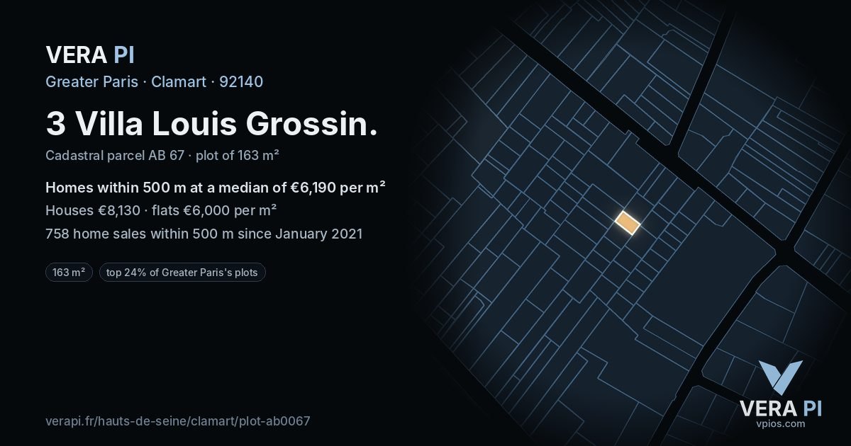 3 Villa Louis Grossin, Clamart at night – the plot lit, the parcels around coloured by the prices near them