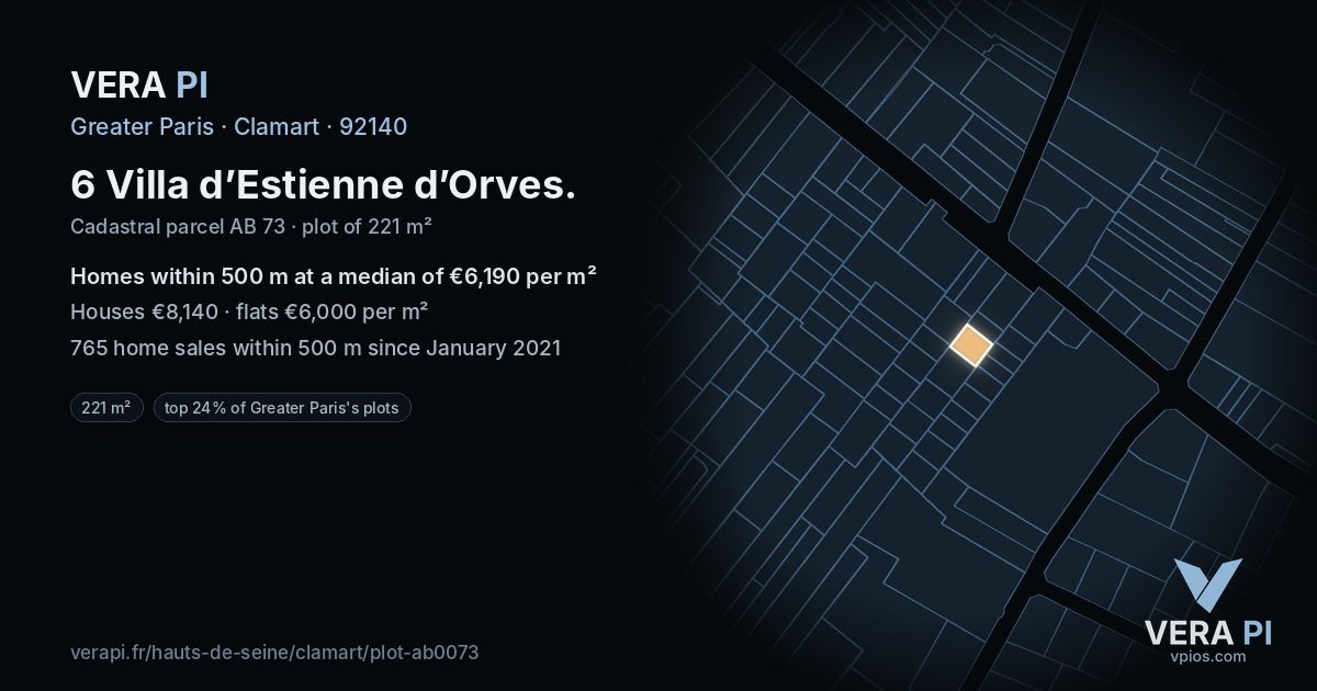 6 Villa d’Estienne d’Orves, Clamart at night – the plot lit, the parcels around coloured by the prices near them