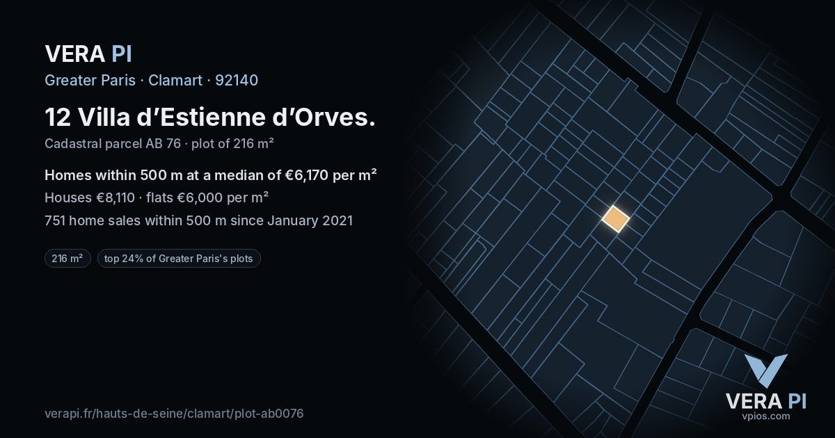 12 Villa d’Estienne d’Orves, Clamart at night – the plot lit, the parcels around coloured by the prices near them