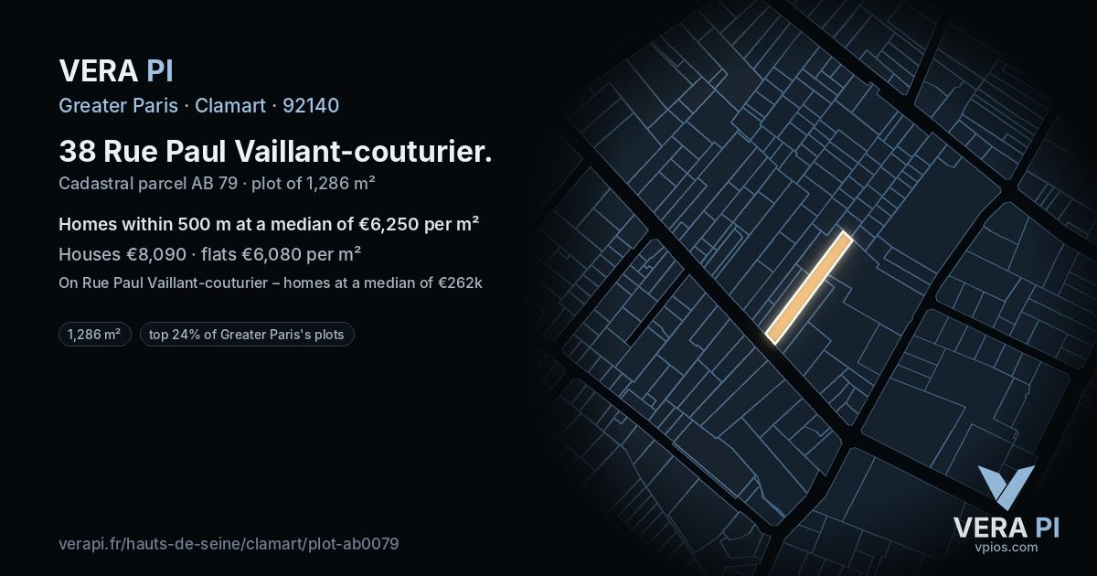 38 Rue Paul Vaillant-couturier, Clamart at night – the plot lit, the parcels around coloured by the prices near them