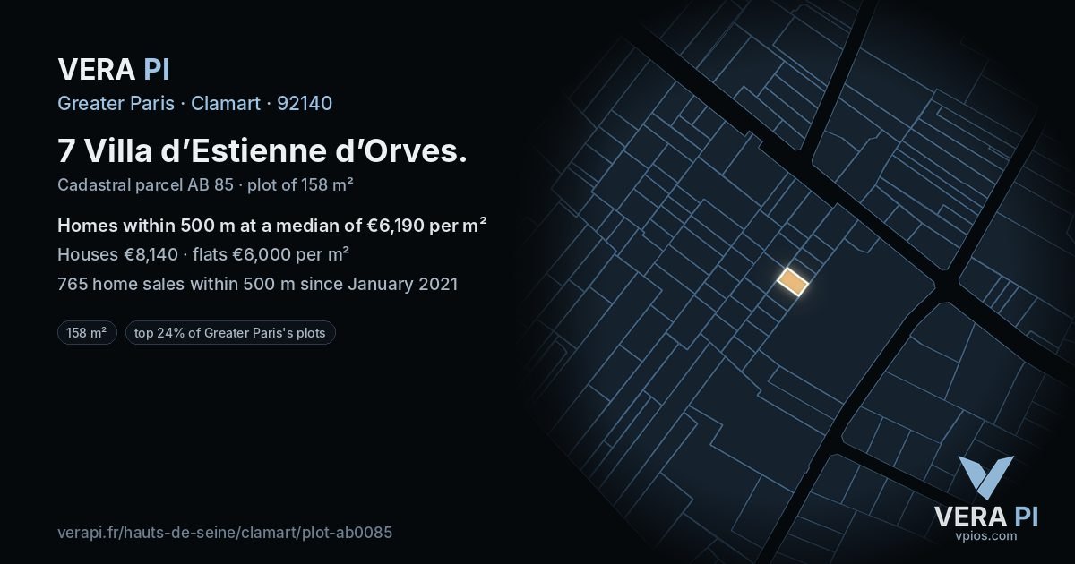 7 Villa d’Estienne d’Orves, Clamart at night – the plot lit, the parcels around coloured by the prices near them