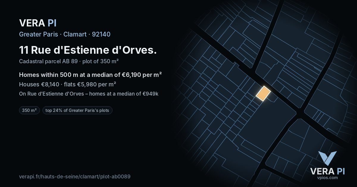 11 Rue d'Estienne d'Orves, Clamart at night – the plot lit, the parcels around coloured by the prices near them