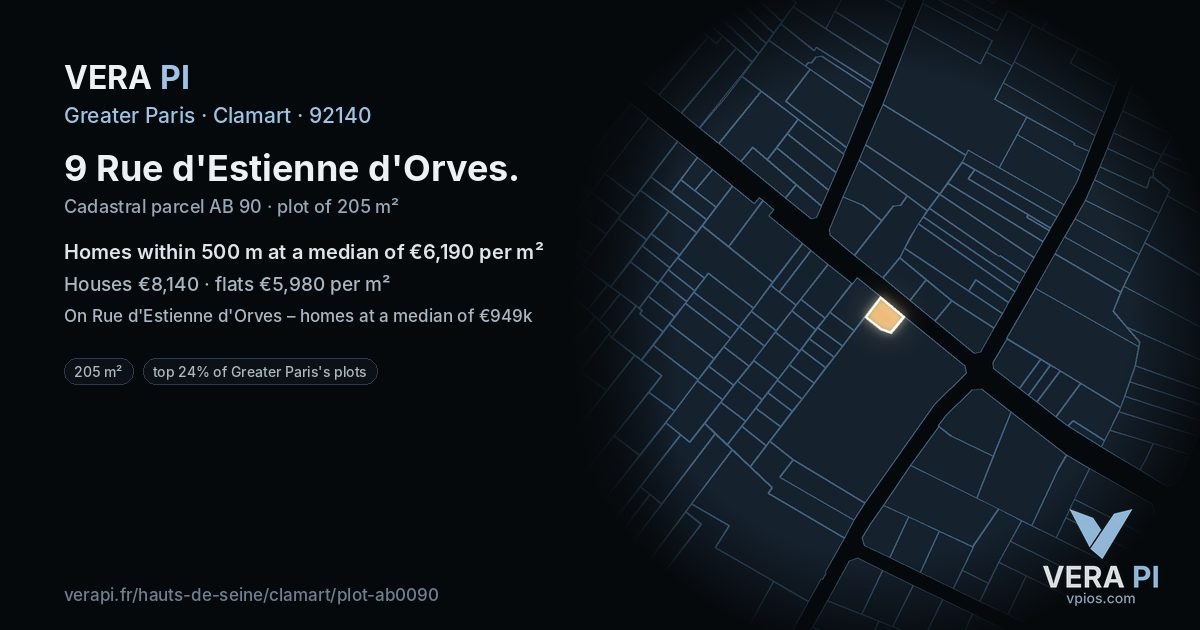 9 Rue d'Estienne d'Orves, Clamart at night – the plot lit, the parcels around coloured by the prices near them