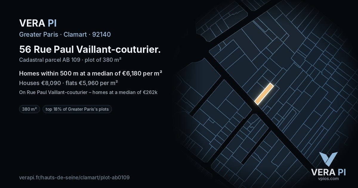 56 Rue Paul Vaillant-couturier, Clamart at night – the plot lit, the parcels around coloured by the prices near them