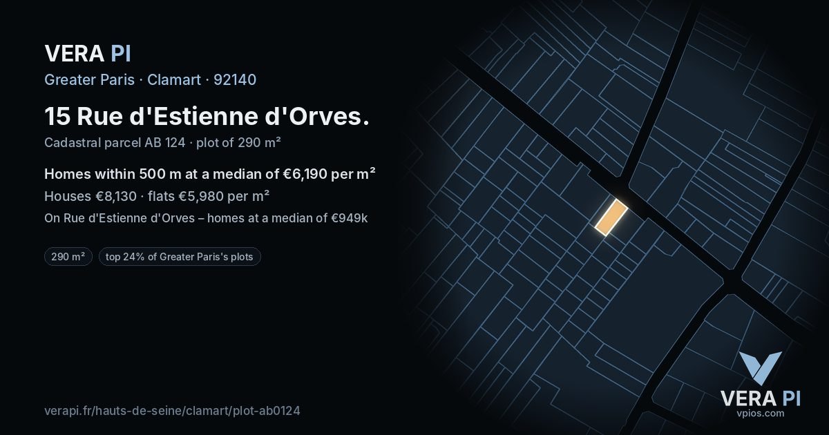 15 Rue d'Estienne d'Orves, Clamart at night – the plot lit, the parcels around coloured by the prices near them