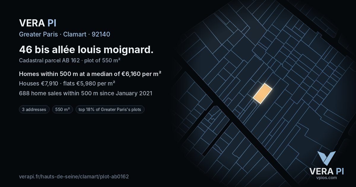 46 bis allée louis moignard, Clamart at night – the plot lit, the parcels around coloured by the prices near them