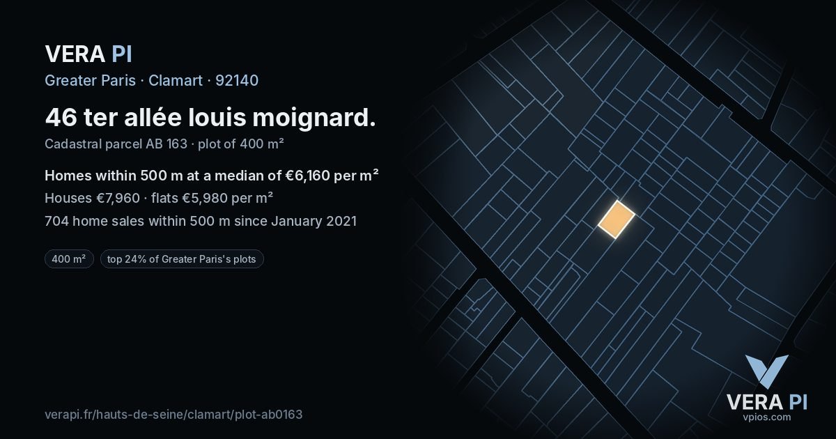46 ter allée louis moignard, Clamart at night – the plot lit, the parcels around coloured by the prices near them