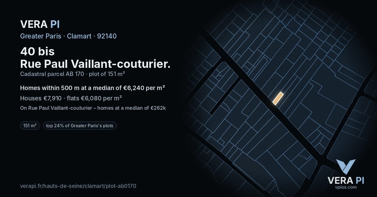40 bis Rue Paul Vaillant-couturier, Clamart at night – the plot lit, the parcels around coloured by the prices near them