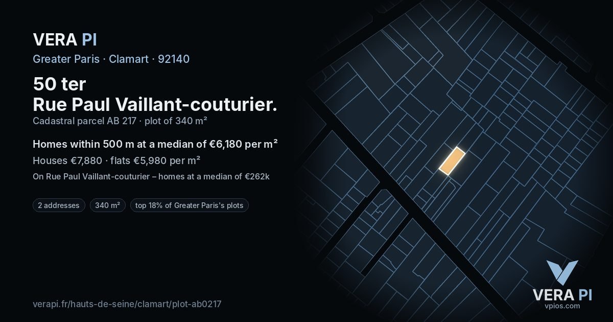 50 ter Rue Paul Vaillant-couturier, Clamart at night – the plot lit, the parcels around coloured by the prices near them