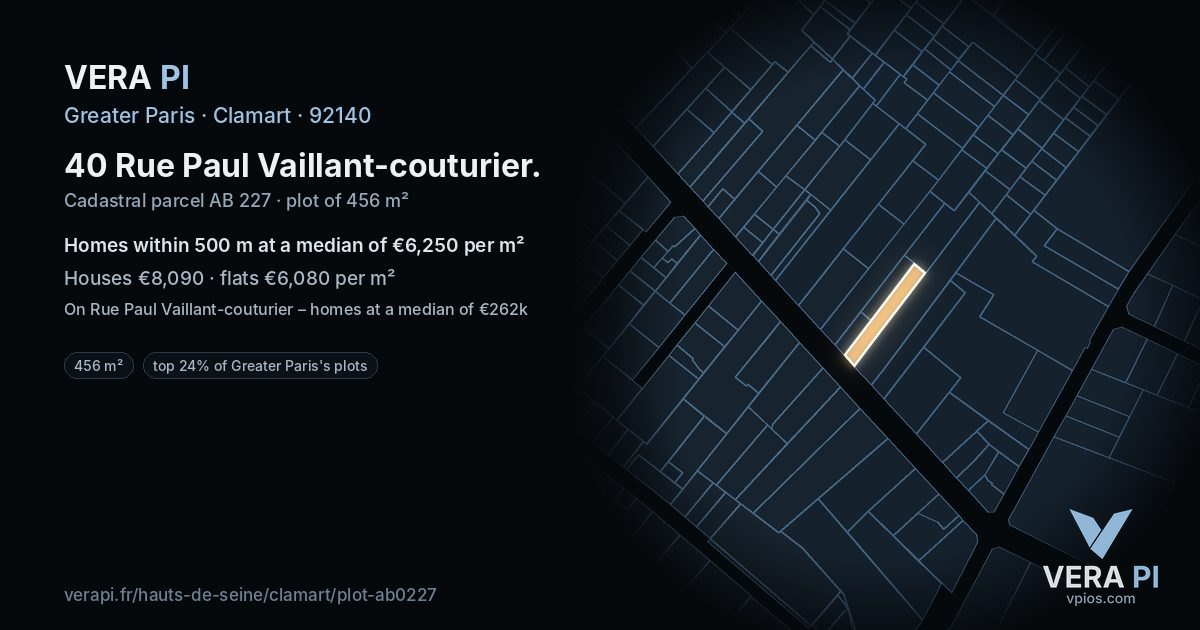 40 Rue Paul Vaillant-couturier, Clamart at night – the plot lit, the parcels around coloured by the prices near them