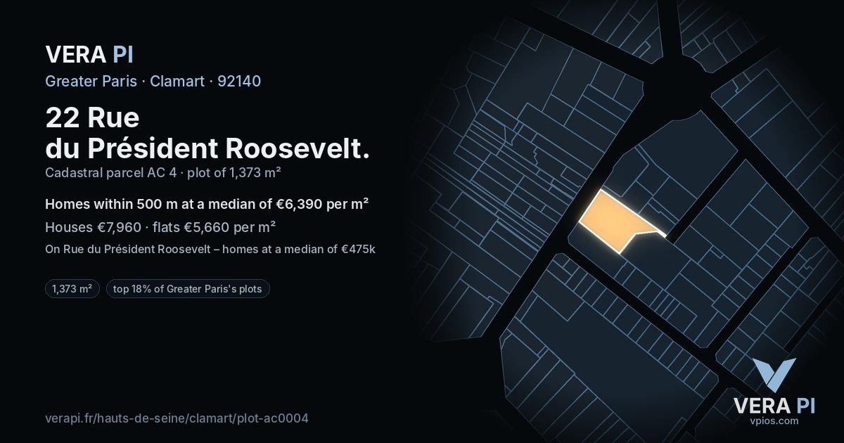 22 Rue du Président Roosevelt, Clamart at night – the plot lit, the parcels around coloured by the prices near them