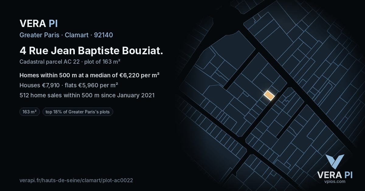 4 Rue Jean Baptiste Bouziat, Clamart at night – the plot lit, the parcels around coloured by the prices near them