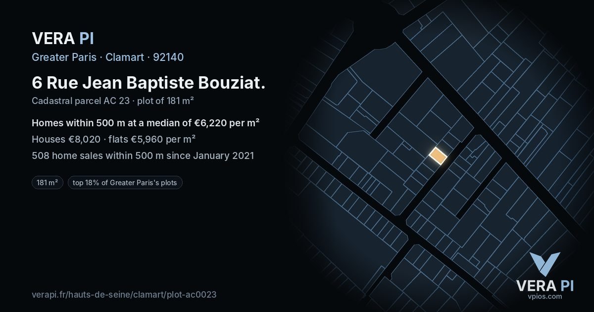 6 Rue Jean Baptiste Bouziat, Clamart at night – the plot lit, the parcels around coloured by the prices near them