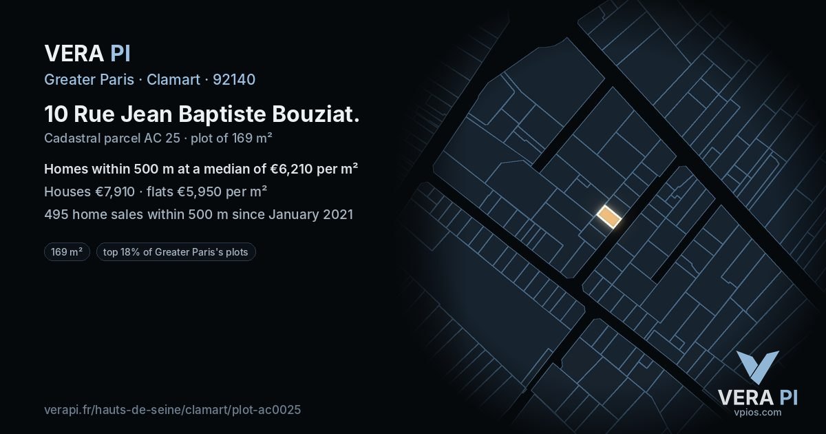 10 Rue Jean Baptiste Bouziat, Clamart at night – the plot lit, the parcels around coloured by the prices near them