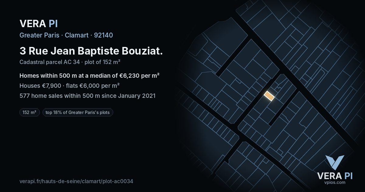 3 Rue Jean Baptiste Bouziat, Clamart at night – the plot lit, the parcels around coloured by the prices near them