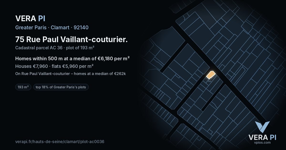 75 Rue Paul Vaillant-couturier, Clamart at night – the plot lit, the parcels around coloured by the prices near them
