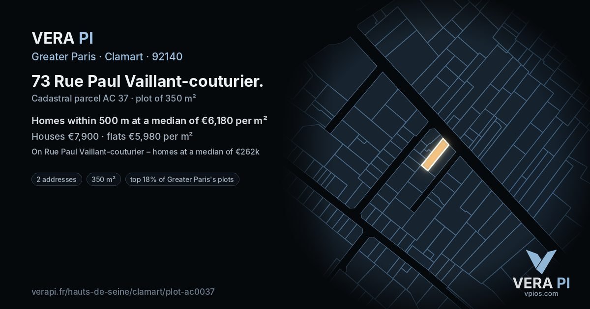 73 Rue Paul Vaillant-couturier, Clamart at night – the plot lit, the parcels around coloured by the prices near them