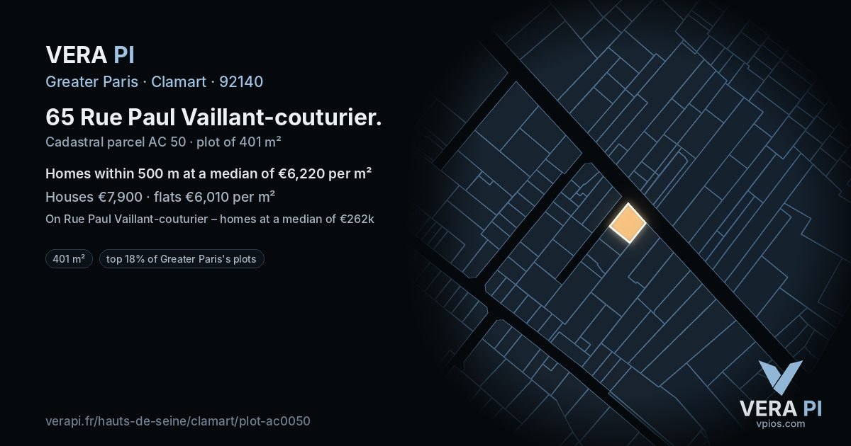 65 Rue Paul Vaillant-couturier, Clamart at night – the plot lit, the parcels around coloured by the prices near them