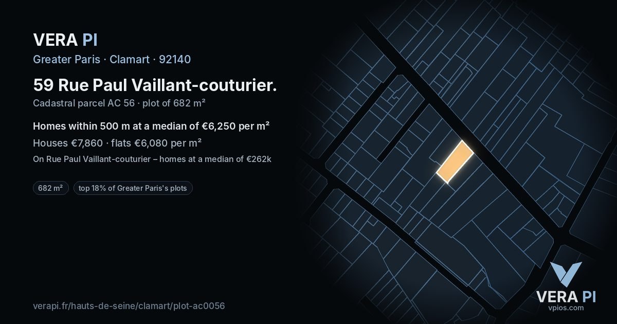 59 Rue Paul Vaillant-couturier, Clamart at night – the plot lit, the parcels around coloured by the prices near them