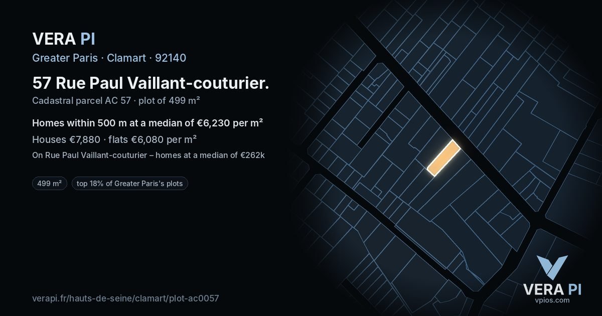 57 Rue Paul Vaillant-couturier, Clamart at night – the plot lit, the parcels around coloured by the prices near them