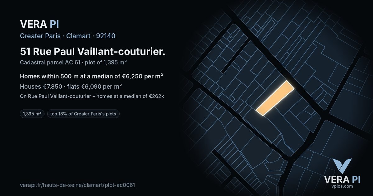 51 Rue Paul Vaillant-couturier, Clamart at night – the plot lit, the parcels around coloured by the prices near them