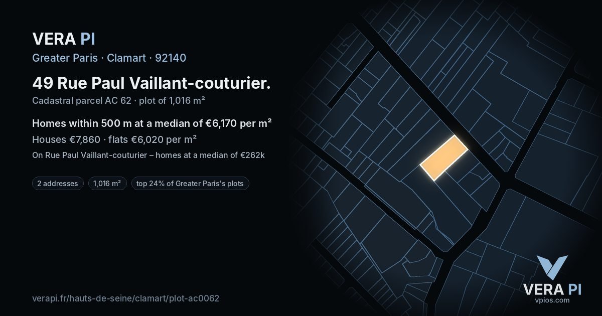 49 Rue Paul Vaillant-couturier, Clamart at night – the plot lit, the parcels around coloured by the prices near them