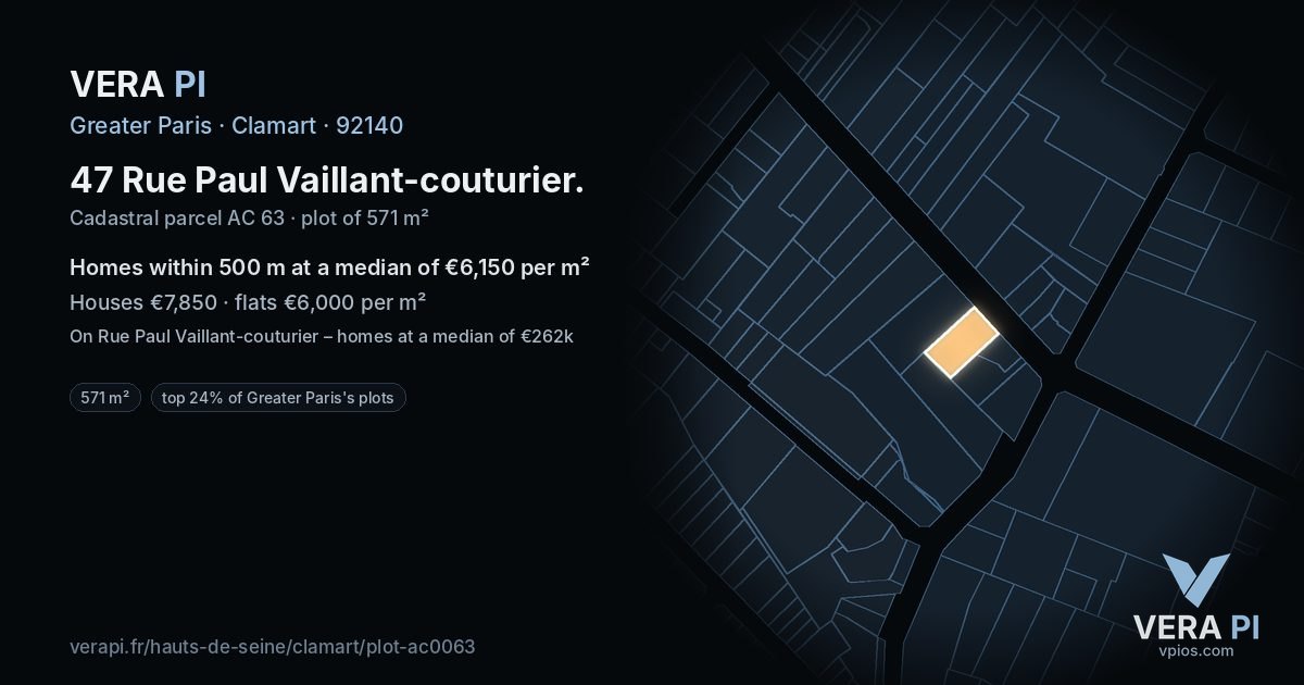 47 Rue Paul Vaillant-couturier, Clamart at night – the plot lit, the parcels around coloured by the prices near them