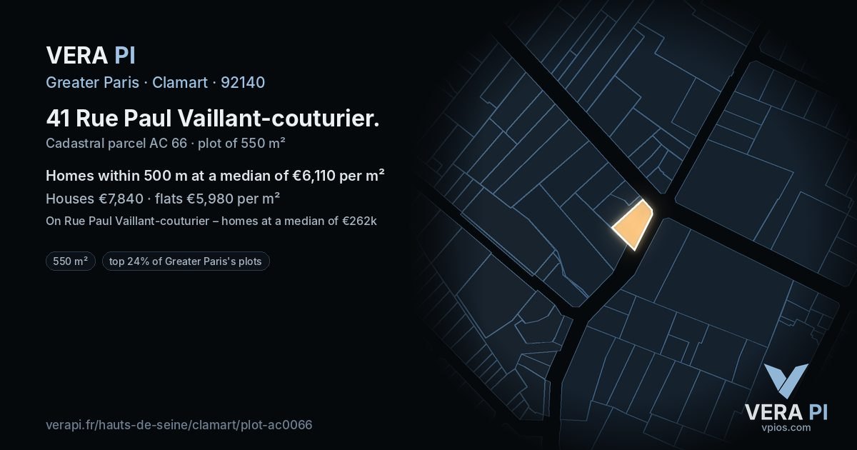 41 Rue Paul Vaillant-couturier, Clamart at night – the plot lit, the parcels around coloured by the prices near them