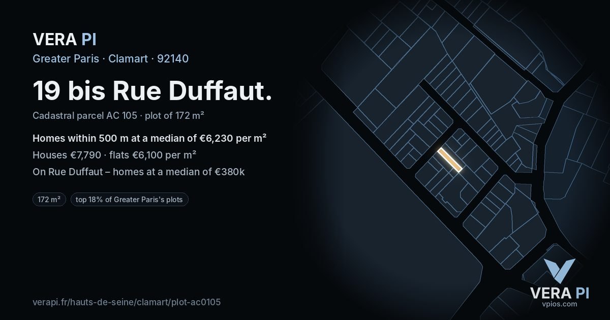 19 bis Rue Duffaut, Clamart at night – the plot lit, the parcels around coloured by the prices near them