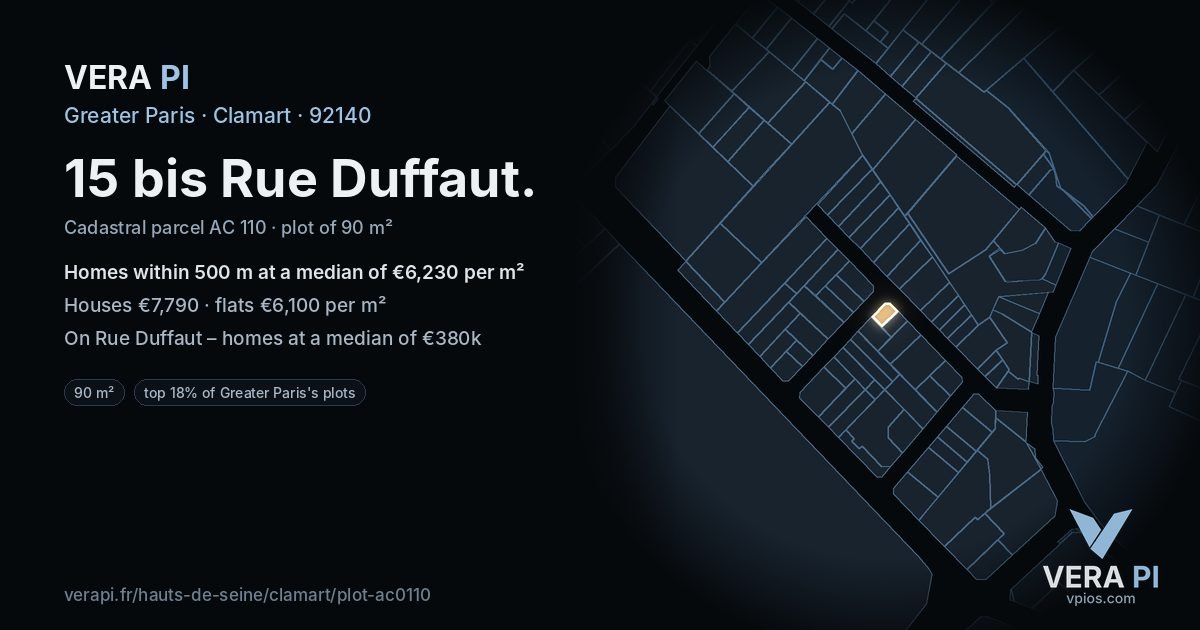 15 bis Rue Duffaut, Clamart at night – the plot lit, the parcels around coloured by the prices near them