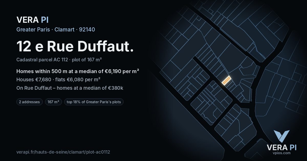 12 e Rue Duffaut, Clamart at night – the plot lit, the parcels around coloured by the prices near them