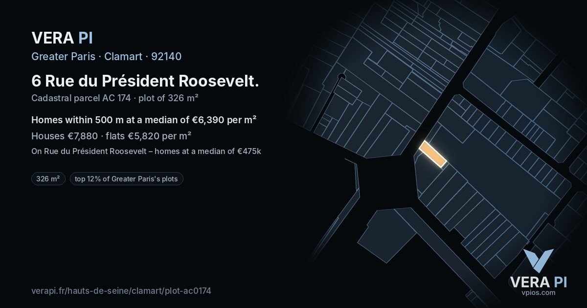 6 Rue du Président Roosevelt, Clamart at night – the plot lit, the parcels around coloured by the prices near them