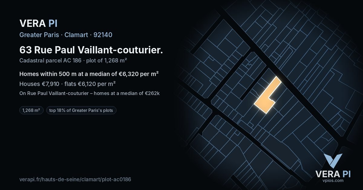 63 Rue Paul Vaillant-couturier, Clamart at night – the plot lit, the parcels around coloured by the prices near them
