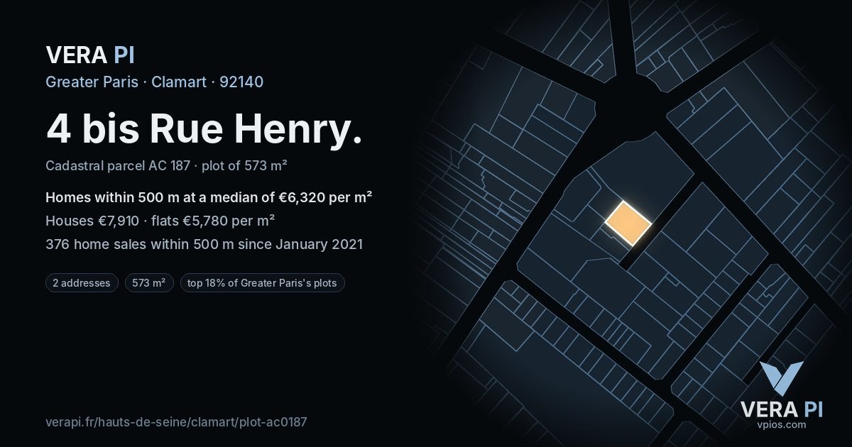 4 bis Rue Henry, Clamart at night – the plot lit, the parcels around coloured by the prices near them