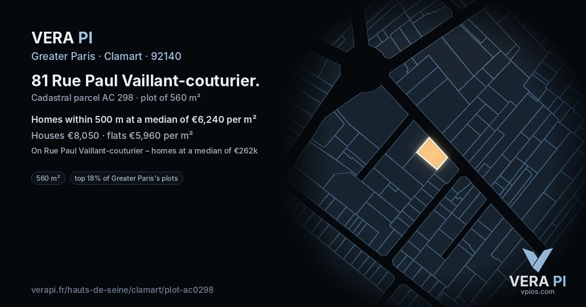 81 Rue Paul Vaillant-couturier, Clamart at night – the plot lit, the parcels around coloured by the prices near them