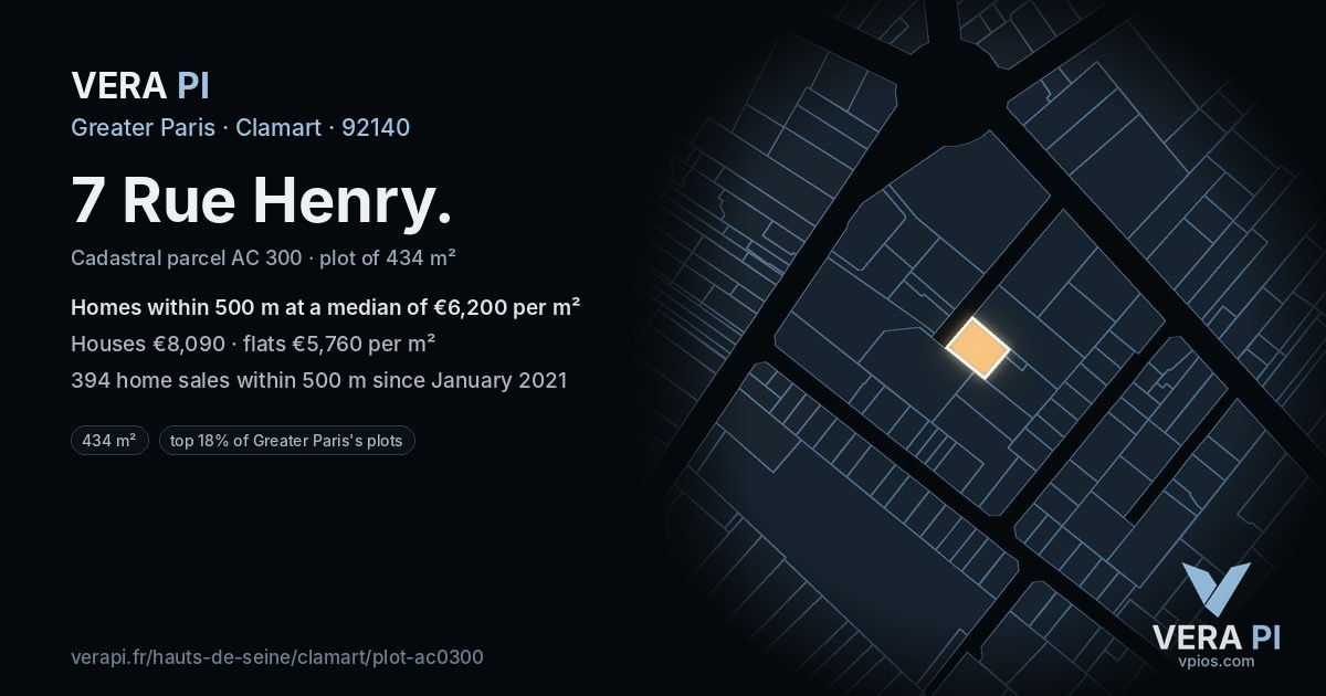 7 Rue Henry, Clamart at night – the plot lit, the parcels around coloured by the prices near them