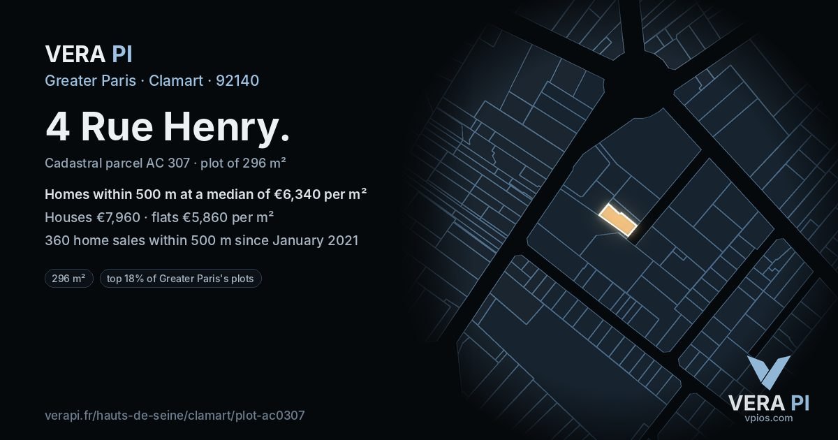 4 Rue Henry, Clamart at night – the plot lit, the parcels around coloured by the prices near them