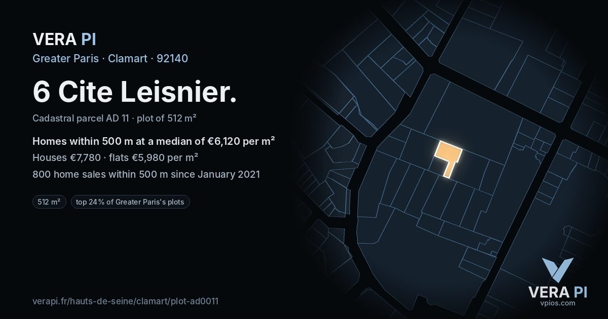 6 Cite Leisnier, Clamart at night – the plot lit, the parcels around coloured by the prices near them