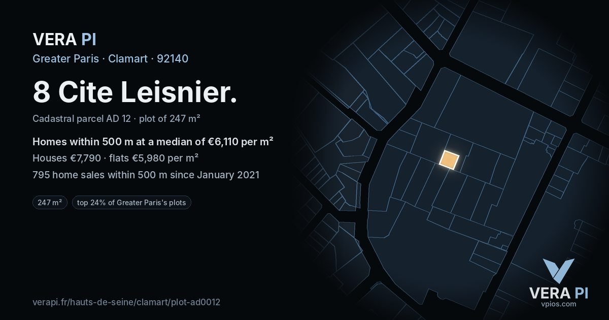 8 Cite Leisnier, Clamart at night – the plot lit, the parcels around coloured by the prices near them