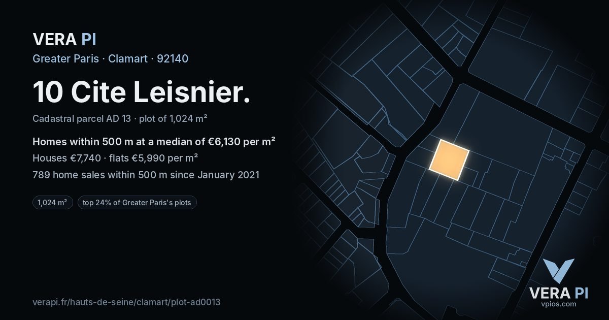 10 Cite Leisnier, Clamart at night – the plot lit, the parcels around coloured by the prices near them