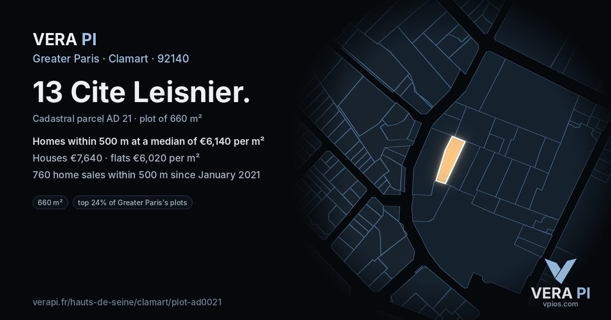 13 Cite Leisnier, Clamart at night – the plot lit, the parcels around coloured by the prices near them
