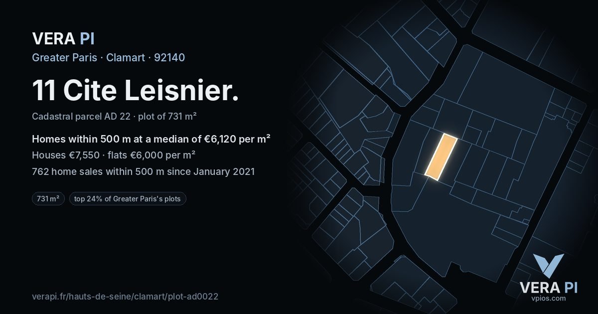 11 Cite Leisnier, Clamart at night – the plot lit, the parcels around coloured by the prices near them