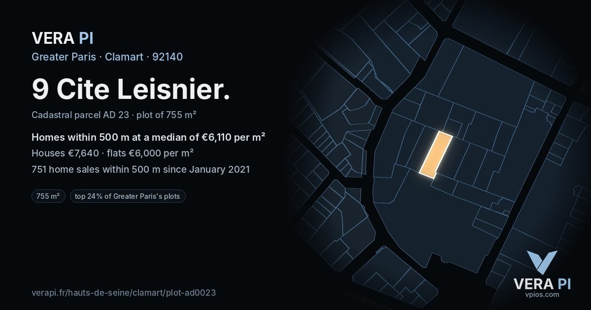 9 Cite Leisnier, Clamart at night – the plot lit, the parcels around coloured by the prices near them